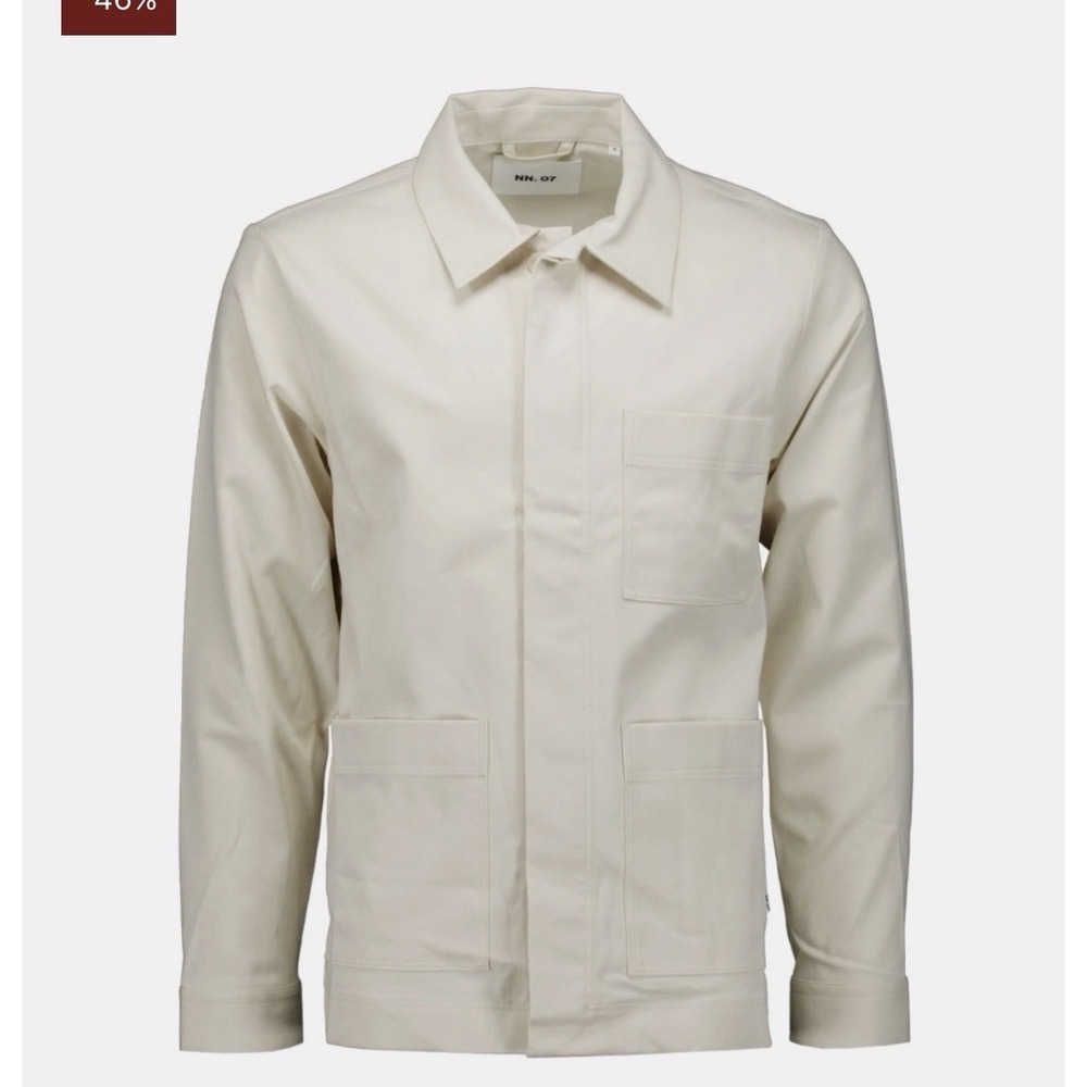 NN07 Olav 1920 Overshirt Shacket Mens S  Ivory Patch Pocket Cotton Organic